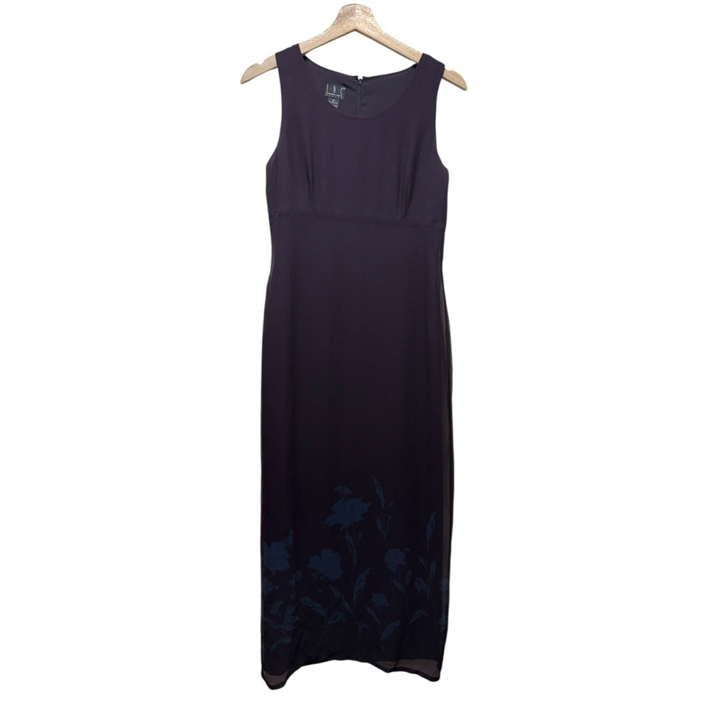 Vtg INC Silk Maxi Dress Sz 6P Purple Dark Floral 90s Y2K Whimsigoth Fairy Grunge